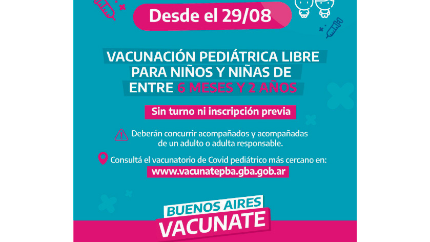 La vacunación contra el COVID-19 será libre para niños y niñas de 6 meses a 2 años