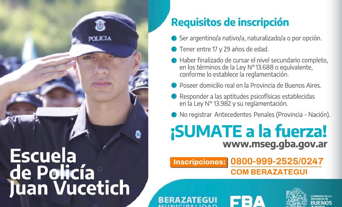Nuevas lineas telefónicas para inscribirse a la Escuela de Policía Juan Vucetich