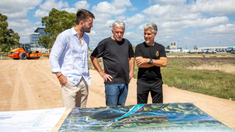Carlos Balor visitó la obra de la nueva bajada de la Autopista Buenos Aires-La Plata