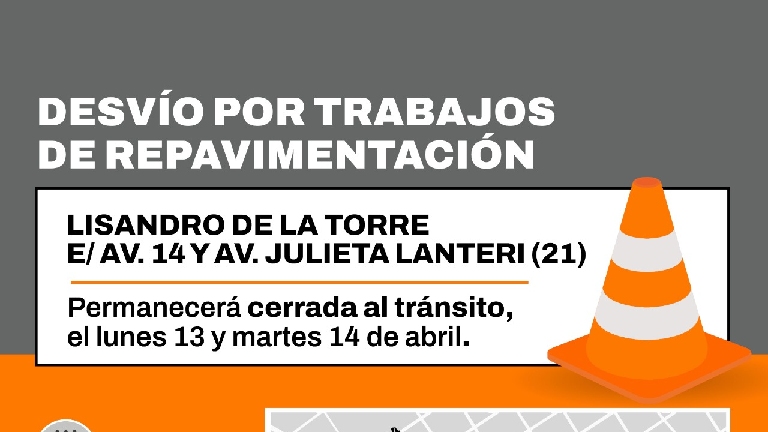 Desvío por obras en Lisandro de la Torre entre las avenidas 14 y 21