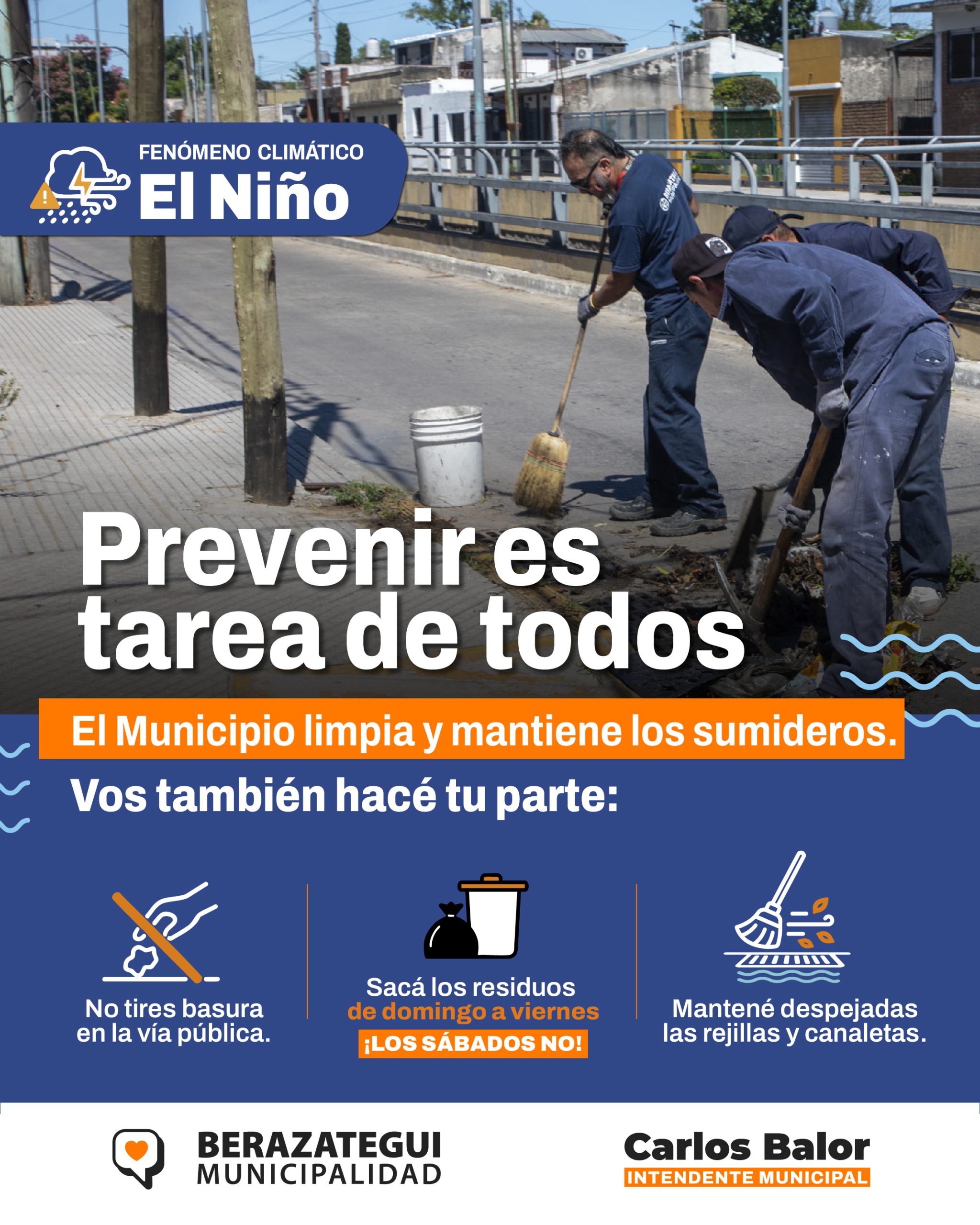 “El Niño”: Berazategui reafirma la importancia de no arrojar residuos en la vía pública